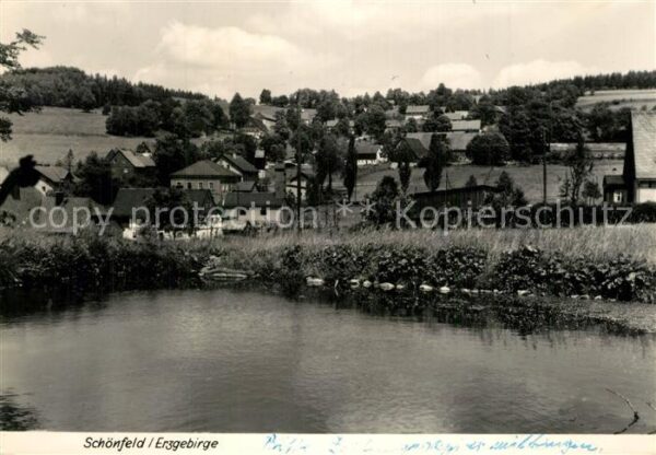 Schoenfeld Wiesenbad Partie an der Zschopau Blick zum Ort Ha