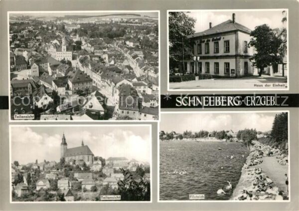 Schneeberg Erzgebirge Teilansicht mit Kirche Haus der Einheit
