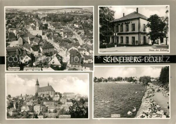 Schneeberg Erzgebirge Teilansicht mit Kirche Haus der Einheit