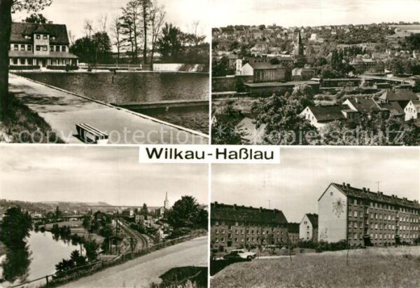 Wilkau-Hasslau Freibad Teilansichten mit Kirche Wohnsi