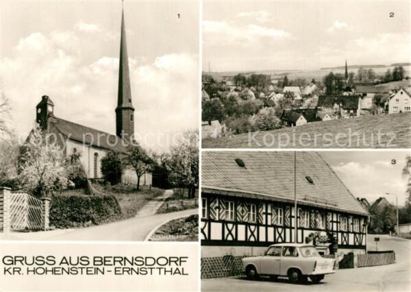 Bernsdorf Hohenstein-Ernstthal Kirche Teilansicht Gaststätte Goldener
