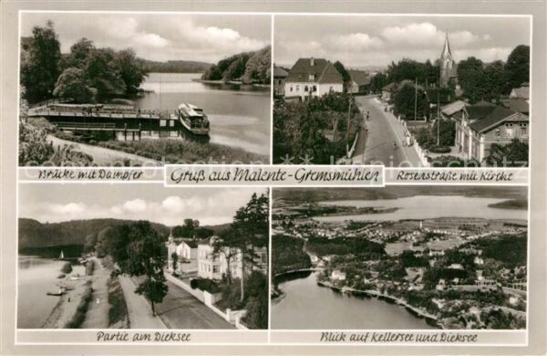 Malente-Gremsmuehlen Brücke Dampfer Rosenstr Kirche Dieksee