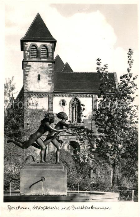 Pforzheim Schlosskirche und Dreitälerbrunnen