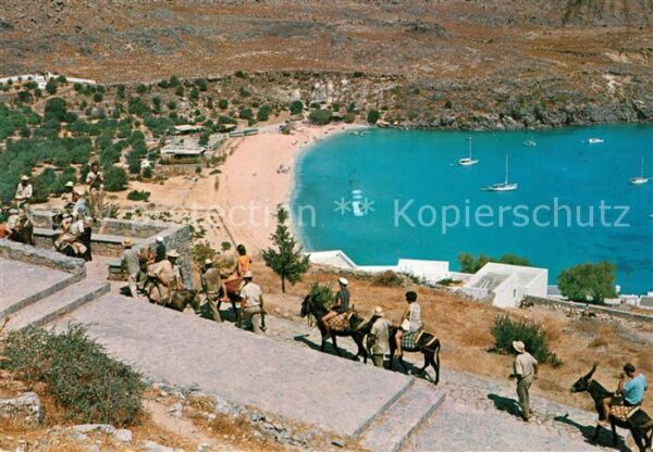 Lindos Lindo Panorama Strand Küste Maultiere Lasttie