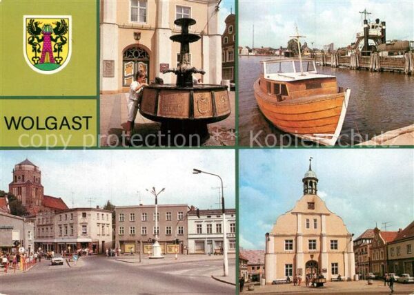 Wolgast Mecklenburg-Vorpommern Rathausbrunnen Fährschiff Stralsund Pla
