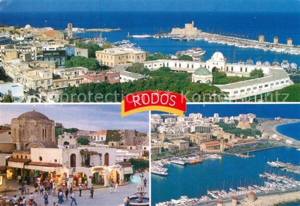 Rhodos Rhodes Aegaeis Panorama Strassenpartie Hafen