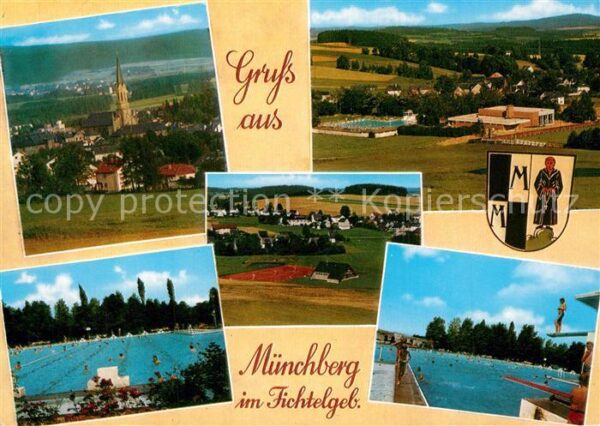 Muenchberg Oberfranken Ortsansicht mit Kirche Freibad Landscha