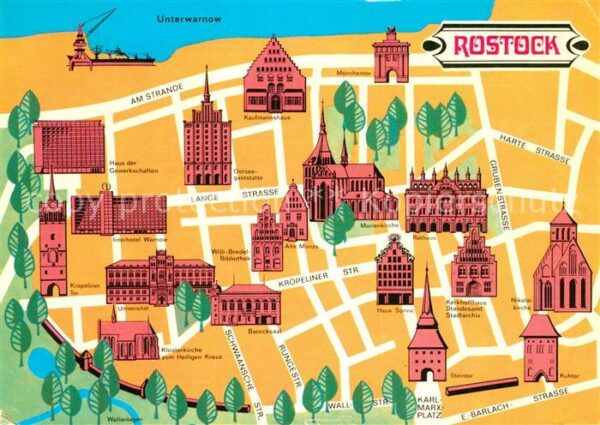Rostock Stadtplan Stadtzentrum mit Sehenswürdig