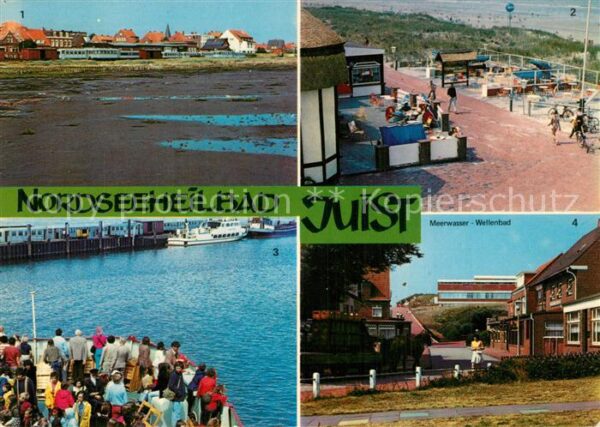 Juist Nordseebad Watt bei Ebbe Blick zum Bahnhof Strand