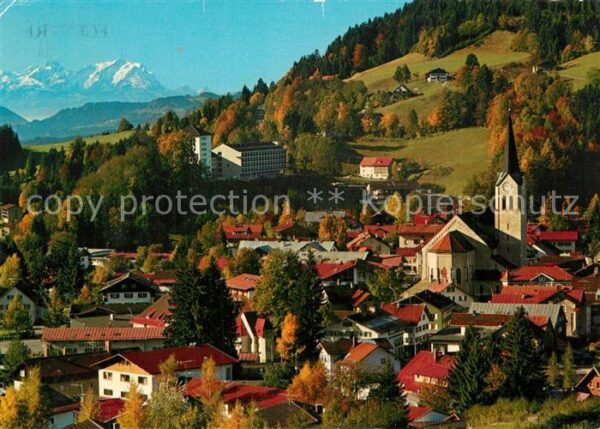 Oberstaufen Ortsansicht mit Kirche Blick auf Altman