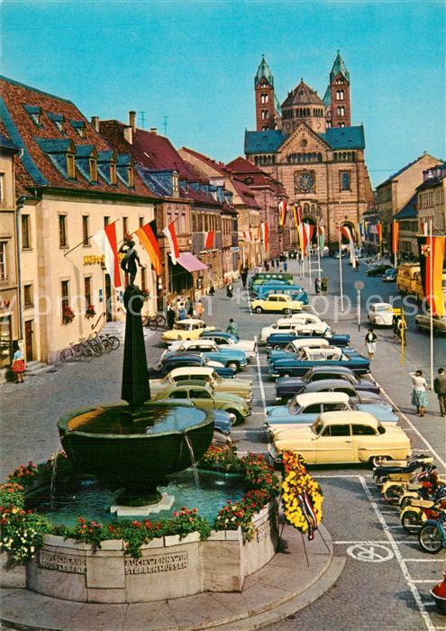 Speyer Rhein Brunnen Innenstadt Blick zum Dom