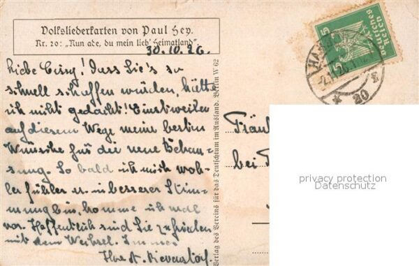 Hey Paul Nr. 20 Volksliederkarte Nun ade du mein lie – Bild 2