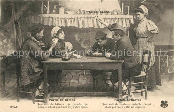 Kartenspiel-Postkarte Partie de Cartes Types Catalans