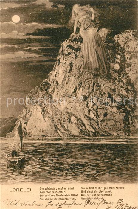 Lorelei Loreley Felsen Jungfrau im Mondschein Sage Küns