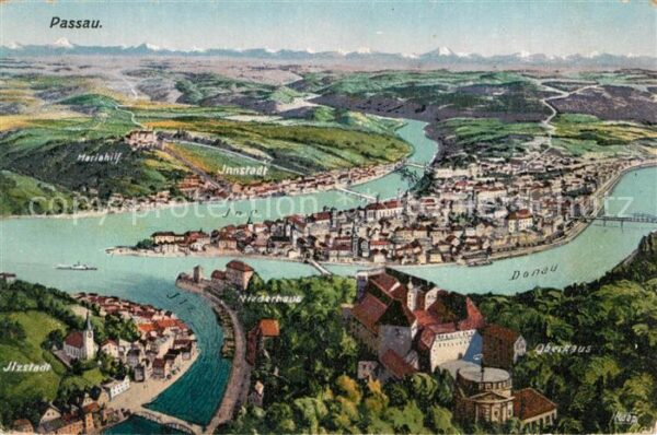 Passau Panorama aus der Vogelperspektive Donau