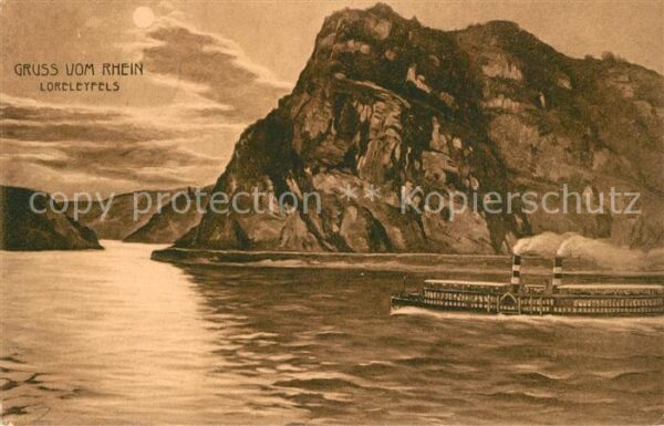 St Goarshausen Rheindampfer Loreley Felsen Sage Künstl