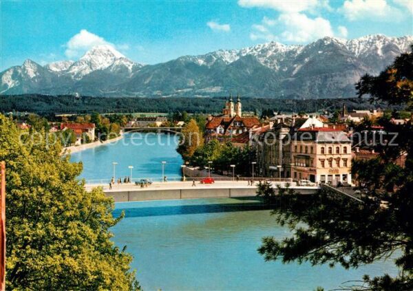 Villach Kaernten Panorama Draubrücke Mittagskogel