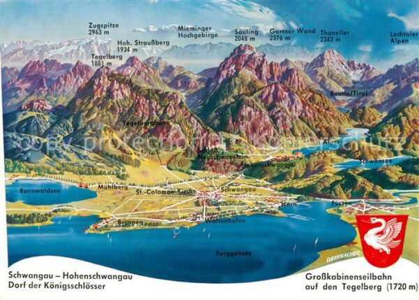 Schwangau Hohenschwangau Panoramakarte Forggensee
