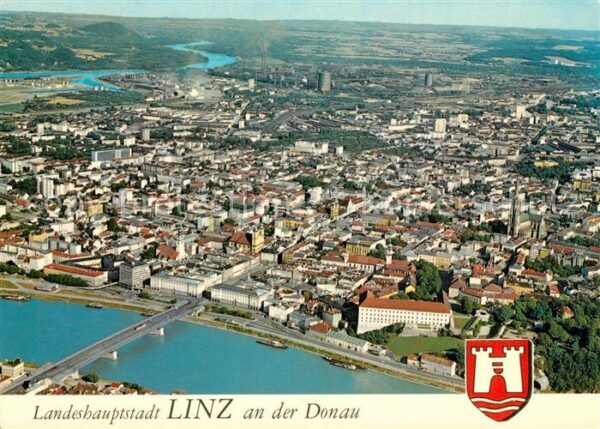 Linz Donau Landeshauptstadt Fliegeraufnahme