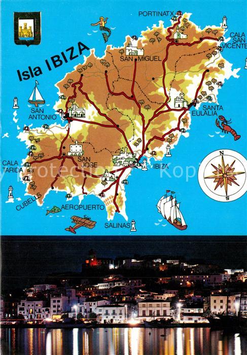 Ibiza Islas Baleares Landkarte Baleareninsel Nachtaufnahme