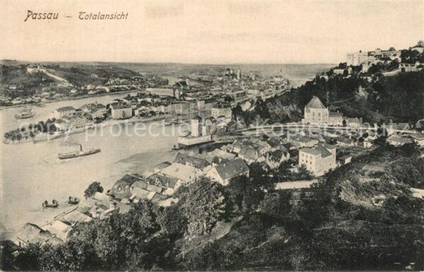 Passau Panorama Zusammenfluss von Inn Donau un