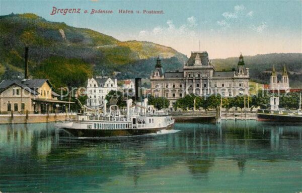 Bregenz Bodensee Hafen und Postamt mit Fähre