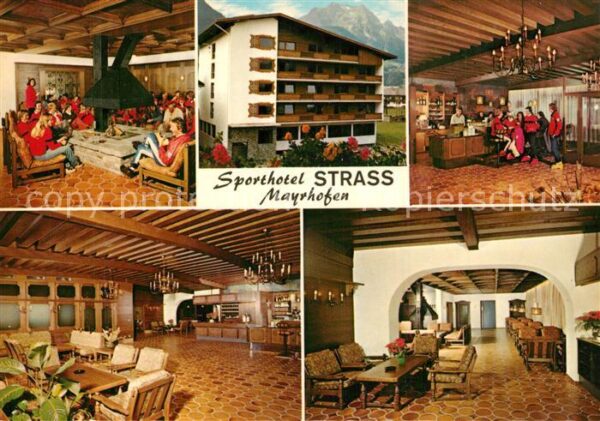 Mayrhofen Zillertal Sporthotel Strass Foyer Rezeption Kamin