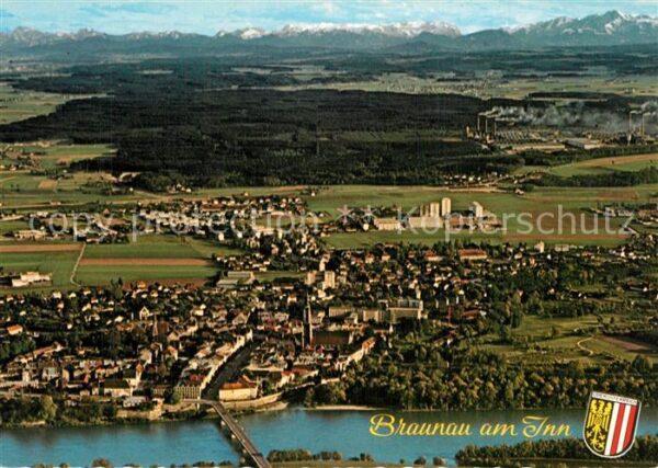 Braunau Inn Fliegeraufnahme mit Ranshofen und Alpen