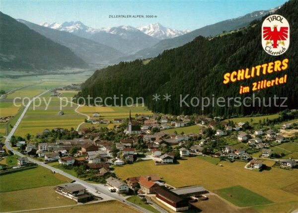Schlitters Tirol Fliegeraufnahme mit Zillertaler Alpen