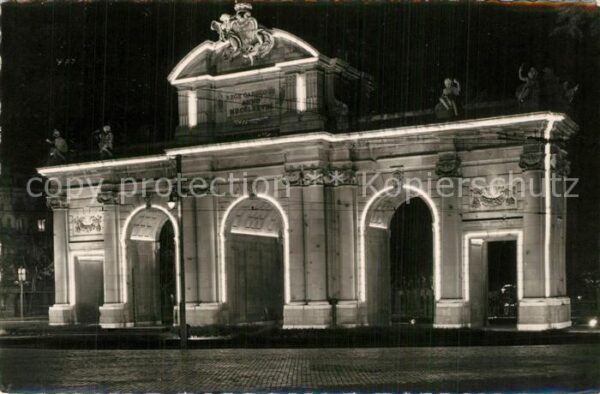 Madrid Spain Puerta de Alcaia illuminada