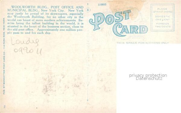New York City Woolworth Building Post Office and Muni – Bild 2