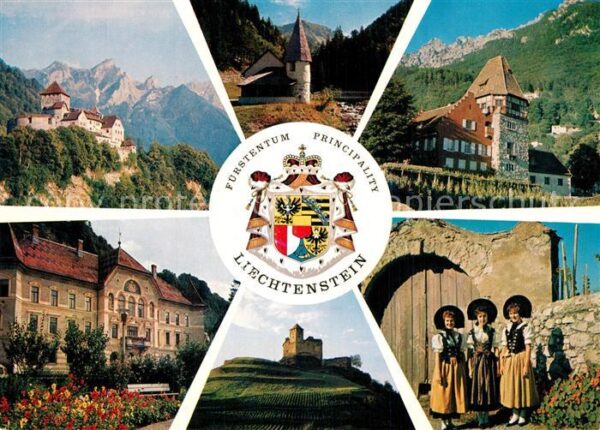 Liechtenstein  Staatswappen Schloss Vaduz Kapelle Steg