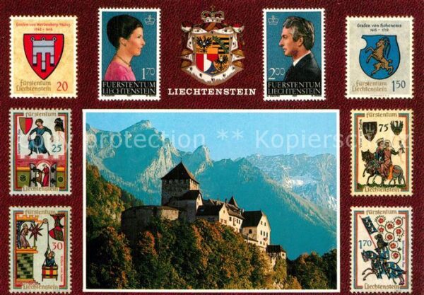 Liechtenstein  Schloss Vaduz Fürstenpaar Staatswappen