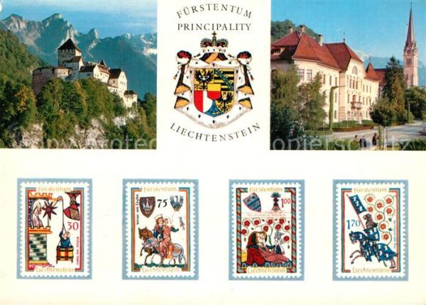 Vaduz Schloss Motiv mit Kirche Staatswappen B