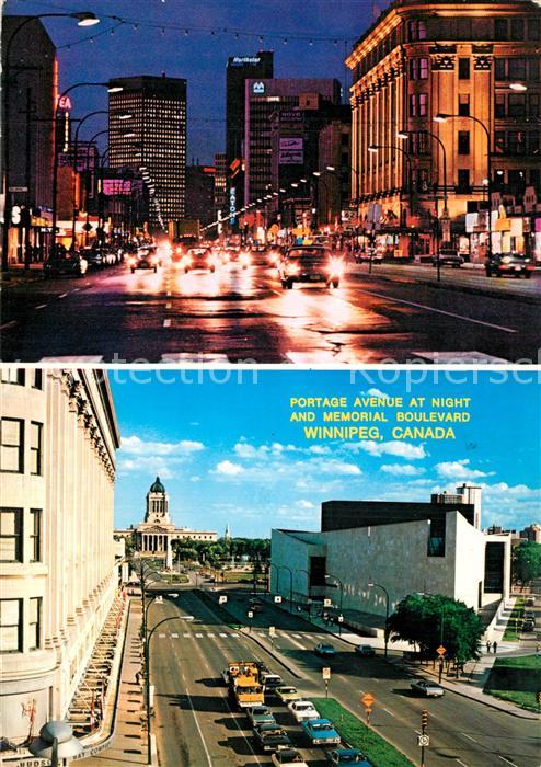 Winnipeg Portage Avenue at night and Memorial Bo