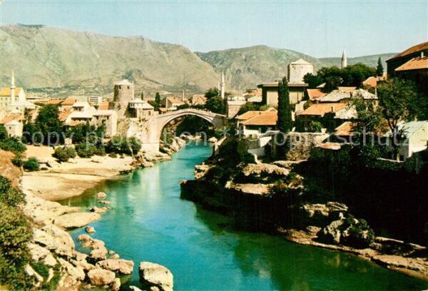 Mostar Moctap Panorama Brücke über die Neretva