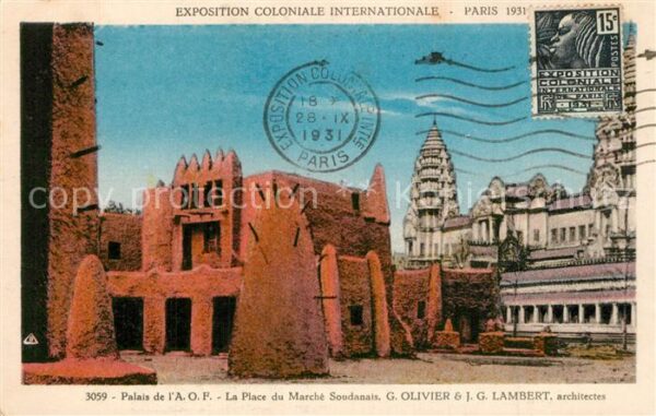 Exposition Coloniale Paris 1931 Palais de l'A.O.F. Place du Marche Soud