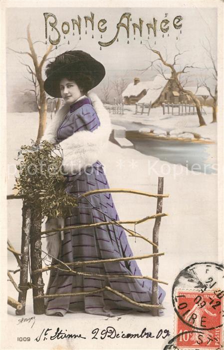 Foto AN Paris (Noyer) Nr. 1009 Neujahr Frau Hutmode
