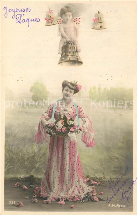 Foto AN Paris (Noyer) Nr. 339 Frau Blumen Glocken Engel