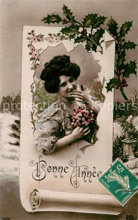 Foto REX Nr. 369 Neujahr Frau Stechpalme