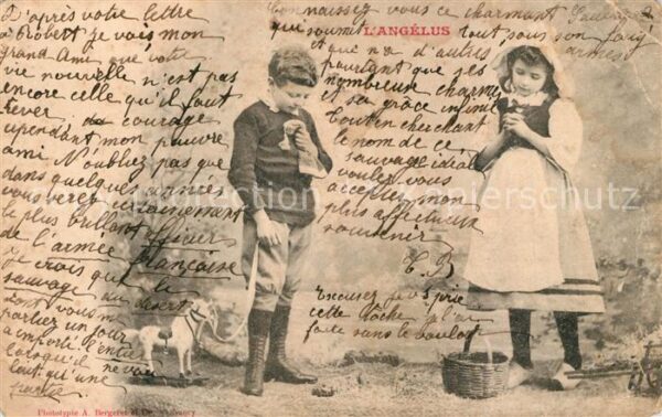 Kinder Child Enfants Angelus Gebet Rollpferd