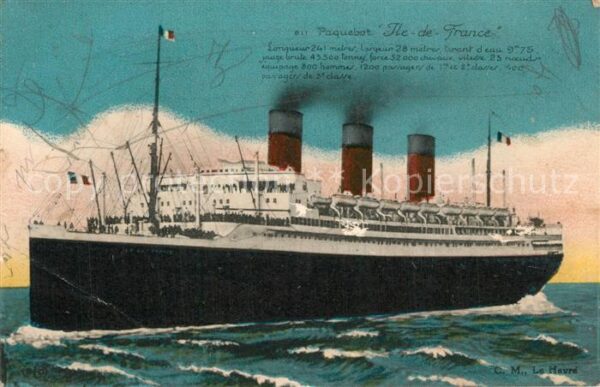 Dampfer Oceanliner Paquebot Ile de France
