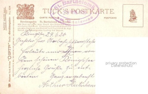 Verlag Tucks Oilette Nr. 624 St. Bartholom? K?nigssee Watzmann B – Bild 2