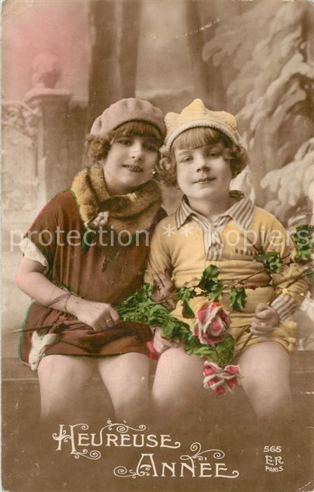 Foto ER Paris Nr. 565 Neujahr Kinder Rosen