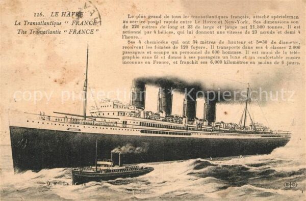 Dampfer Oceanliner Transatlantique France Le Havre