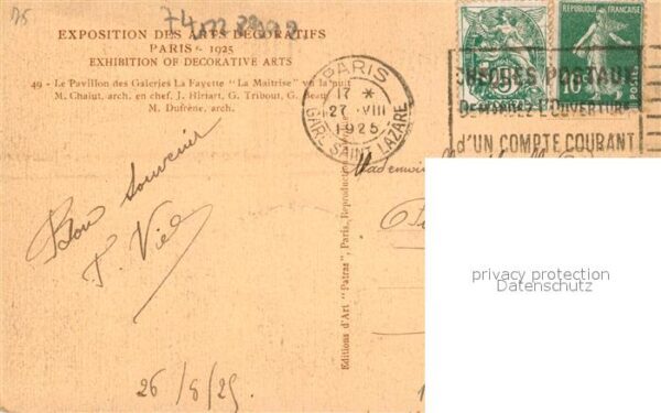 Exposition Arts Decoratifs Paris 1925 Pavillon des Galeries La Favette La Mai – Bild 2