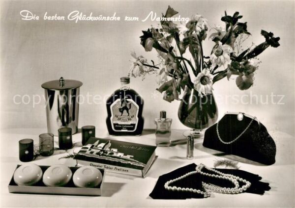 Namenstag Namenskarte Schnaps Schwarzer Kater Perlenkette Par