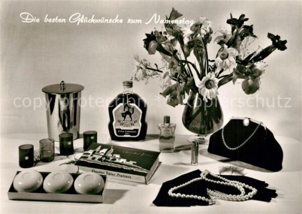 Schnaps Schwarzer Kater Namenstag Blumen Perlen