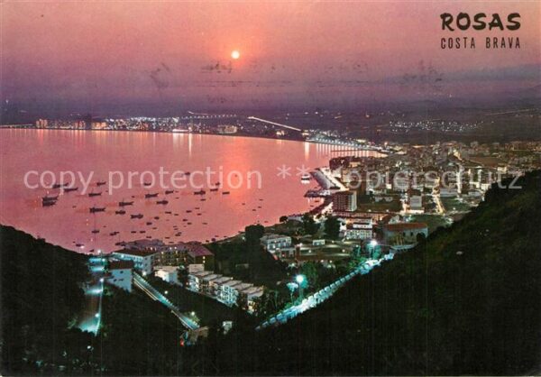 Rosas Costa Brava Cataluna Atardecerer Stadtpanorama bei Sonnenunt