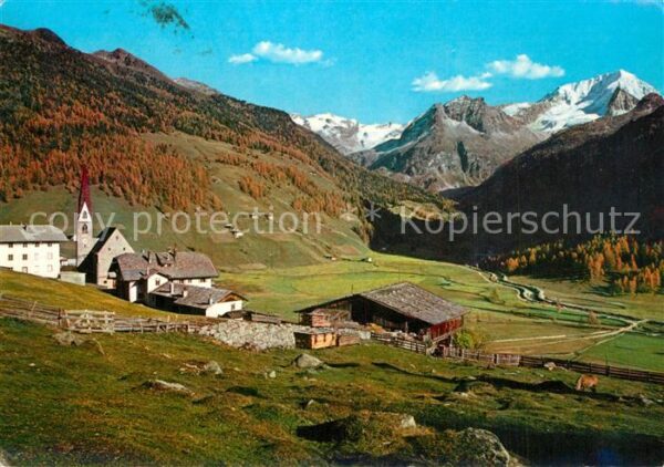 Rain Taufers Bergdorf Blick auf Hochgall und Lenkste